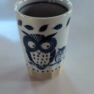 Owl Design Ceramic Mug - Blue and Cream